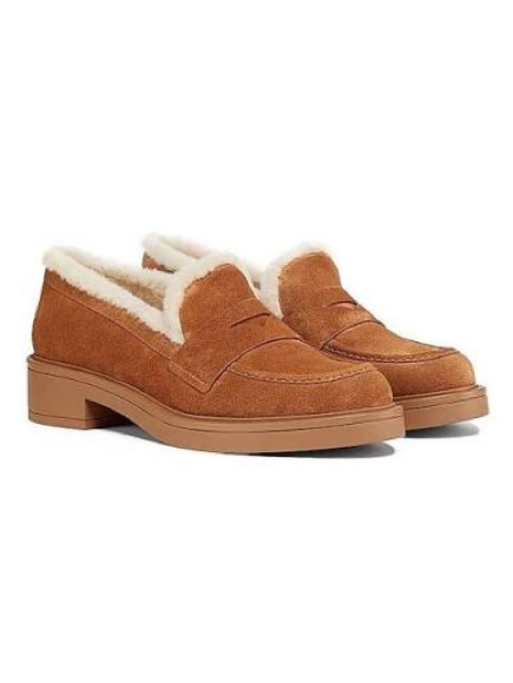 Stuart Weitzman Chestnut Suede Shearling-Trim Loafers Size 10 NEW
